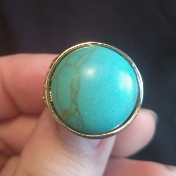 Faux Turquoise Silvertone Ring - Picture 2 of 2